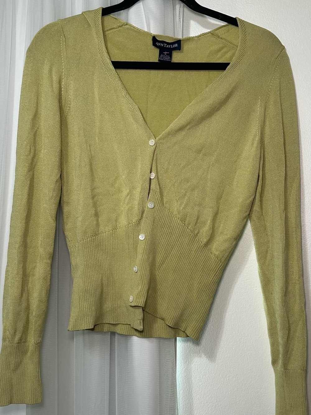 Ann Taylor Olive Green V-Neck Button Cardigan